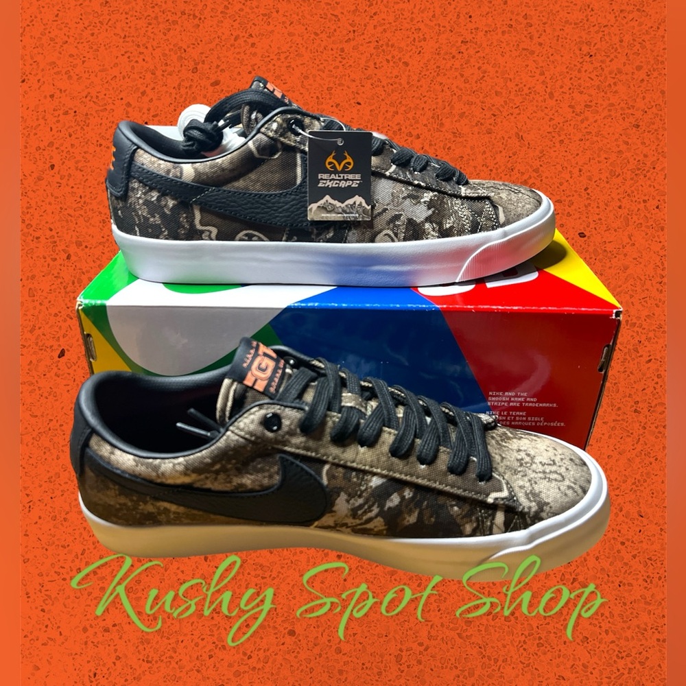 NIKE SB Blazer⚡️LOW PRO GT PRM⚡️🪖🦆👟b🟢🍂🍊CAMO BLK/SAFETY ORANGE-BLK US 10.5